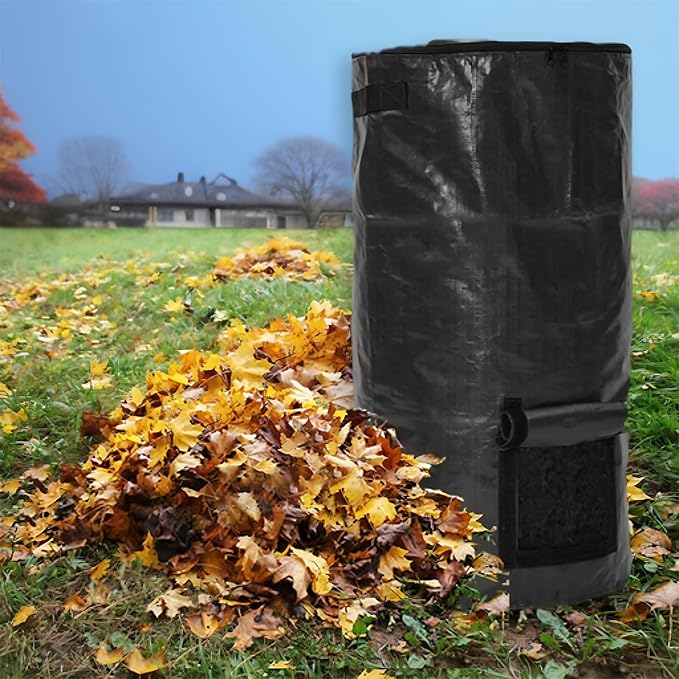 Compost Bin Bags 34 Gallon Garden Compost Bags Outdoor Reusable,Organic Waste Garden Yard Compost Bag Collapsible Leaf Lawn Bags Gardening Container (Black 2pcs)