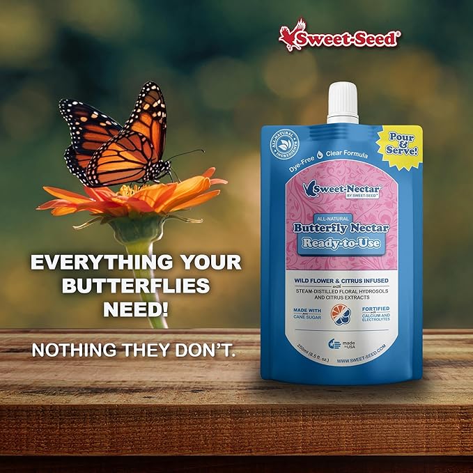 sweet-seed Butterfly Nectar (8oz / 250mL), Ready to Use - Extends The Life of Nectar for Butterfly Feeders (4-Pack)