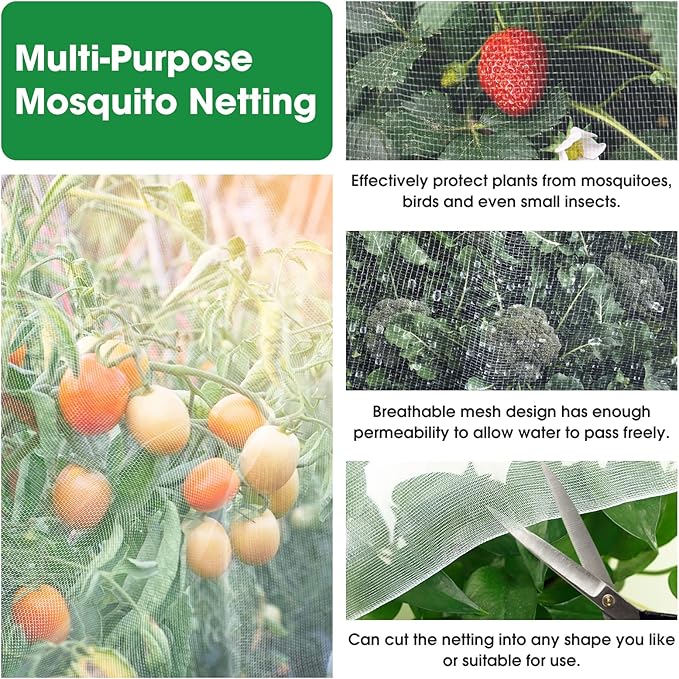 Unves Garden Netting, 10 x 30 Ft Garden Mesh Mosquito Netting, Reusable Plant Cover Bug Insect Brid Net for Protecting Vegetables Fruits Trees Flowers Blueberries Tomatoes