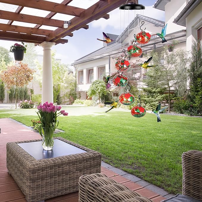 Charming Wind Chimes Hummingbird feeders for Outdoors Hanging ant and bee Proof,Never Leak,Perfect Garden Decor for Outside