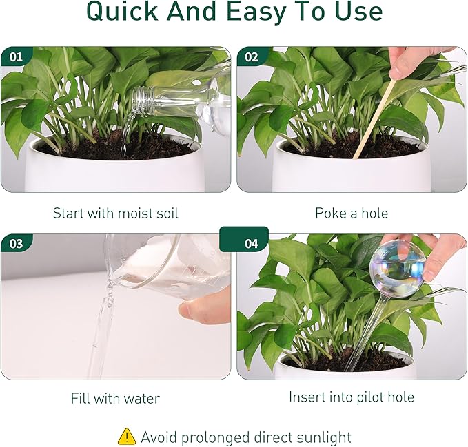 Extra-Thick Clear Glass Plant Watering Globes, Rainbow Gradient Self Watering Globes, Automatic Plant Waterer, Self Watering Planter Insert Spikes Devices for Everyday or Vacation Use, 6-Pack