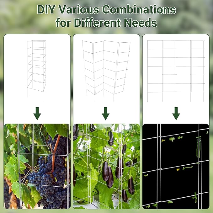 Metal Foldable Tomato Cages 13" x 56", Square Tomato Cages Plant Support for Vegetable Garden, Heavy Duty Tall Tomato Cages for Beans, Tomatos, Cucumbers - 2 Pack