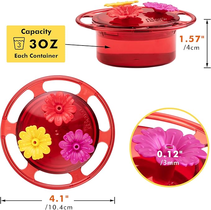 iBorn Handheld Hummingbird Feeders for Outdoors, Hummingbird Hand Feeder 3OZ Mini Bird Feeders for Outdoors,3 Bee Guard Feeding Ports, Silicone Flower, Red (Set of 1)