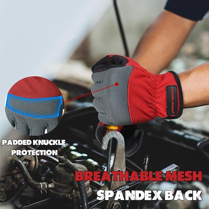 HANDLANDY Work Gloves for Men & Women, Utility Mechanic Working Gloves Touch Screen, Flexible Gardening Gloves for Yard