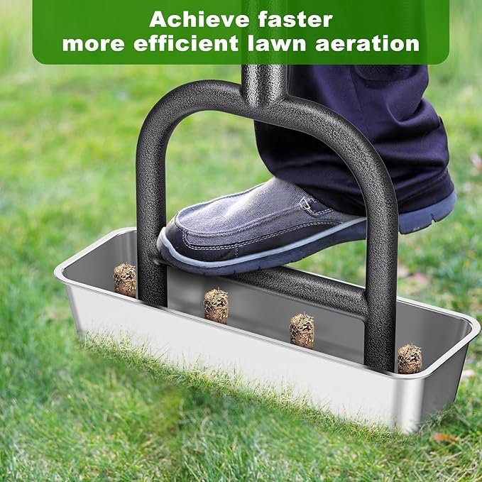 Lawn Coring Aerator Tool, Stainless Steel 4-Core Manual Plug Aerator for Yard & Lawn Aeration, Durable Aeration Tool with Soft Rubber Grip for Compacted Soil & Grass Care