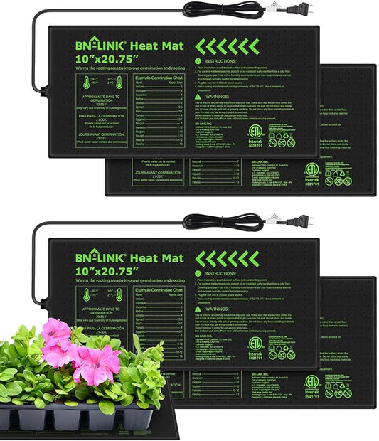 BN-LINK Durable Seedling Heat Mats for Seed Starting 10" x 20.75", 4 Pack Waterproof Warming Mat for Plants Germination, Plant Heating Pad for Indoor Growing, Hydroponic, Greenhouse, ETL Listed