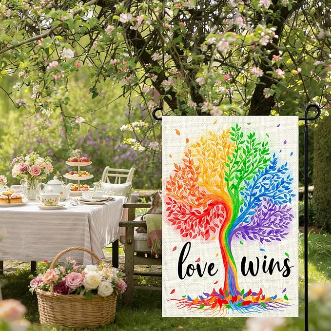 Pride Garden Flag 12x18 Inch, Rainbow Tree Love Wins Double Sided Flag for Yard Outdoor Decoration