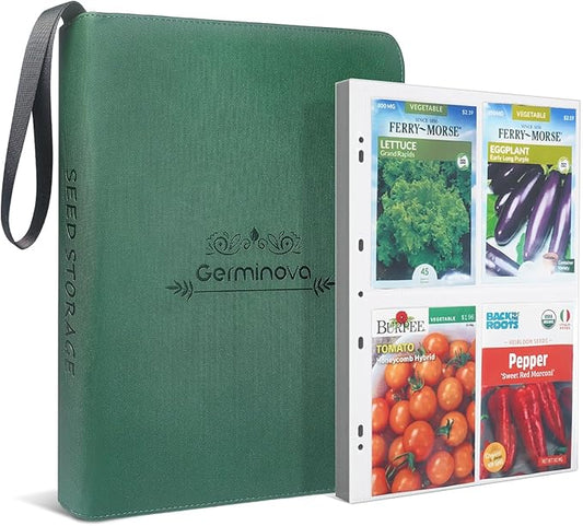 Zippered Seed Storage Organizer Binder with Handle, Gardening Seed Saving Kit, Holds 120+ Seed Envelopes, Fit Flower, Plant and Vegetable for Seed Packets