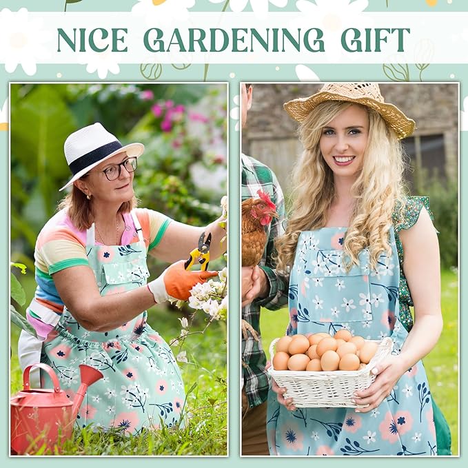 2 Pcs Gardening Apron with Release Pockets, Christmas Gifts for Women, Floral Apron for Harvesting Garden