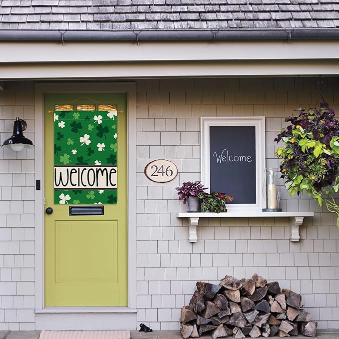 AVOIN colorlife St Patricks Day House Flag 28x40 Inch Double Sided Outside, Shamrocks Clovers Welcome Yard Outdoor Flag