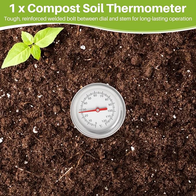 Compost Soil Thermometer 20 Inch 50 Cm Length Premium Food Grade Stainless Steel Measuring Probe Detector