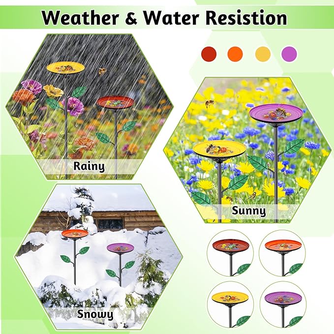 4 Pack Bee Watering Stations, Bee Feeders for Garden with 40PCS Glass Marbles,Colorful Bee Butterfly Bath Bowl Waterer, Metal Bee Water Feeder for Outdoor Yard Courtyard Decor (4Pcs-A)