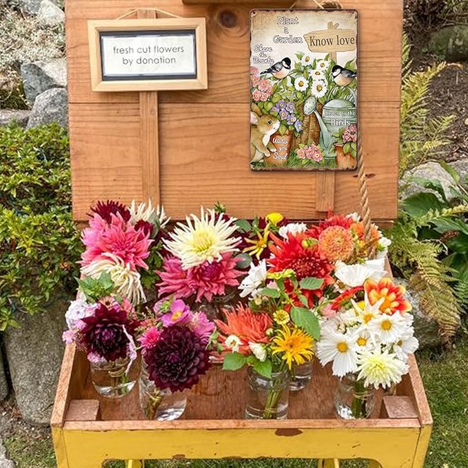 Vintage Metal Tin Signs - Bird & Flower Garden Plaques, Decorative Outdoor 8x12 Inch