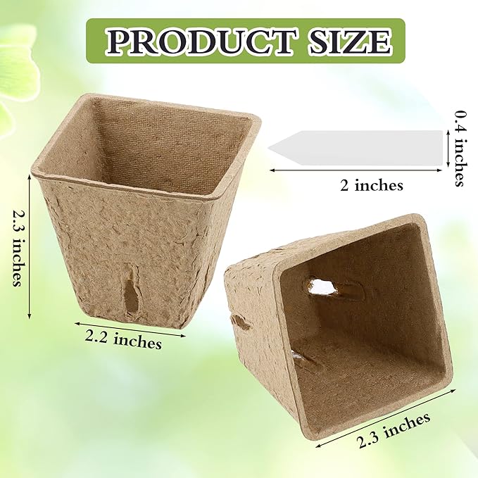 120 Pieces Peat Pots Plant Starters 2.3 Inch Square Peat Pots for Herb Seedlings Garden Germination Nursery Pots Organic Germination Plant Starter with Plant Markers Labels for Plants Supplies