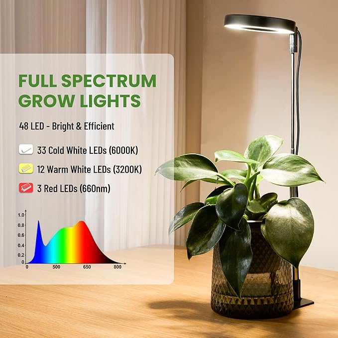 LBW Grow Light for Indoor Plants, Full Spectrum Plant Grow Light with Base, Height Adjustable Plant Growing Lamp with Auto On/Off Timer 6/8/12/16H, 3 Colors,5 Dimming Levels, for Small Plants, Black