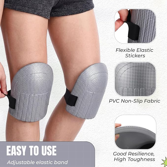 Gardening Knee Pads for Women and Men Lightweight Waterproof Foam Knee Pads for Gardening and Housework with Adjustable Hook'n'Loop Straps(Grey)