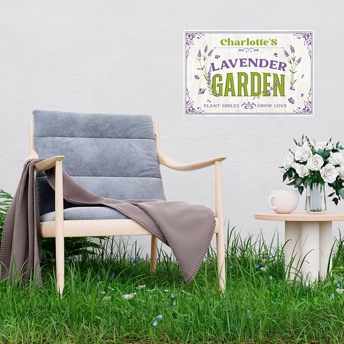Custom Lavender Garden Sign, Personalized Name for Flower Garden, and Backyard Décor Sign, 12x18 Inches, Rust Free .063 Aluminum, Fade Resistant, Made in USA by Sigo Signs