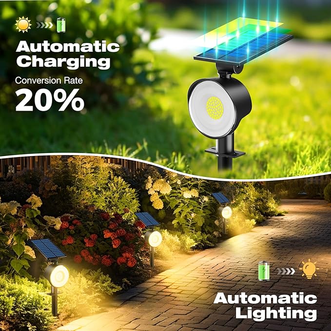 nipify 2 Pack Solar Spot Lights Outdoor Waterproof with 3 Modes, Solar Spotlight Light for Outside Yard Landscape Lighting Pathway Lights Wall,Warm White