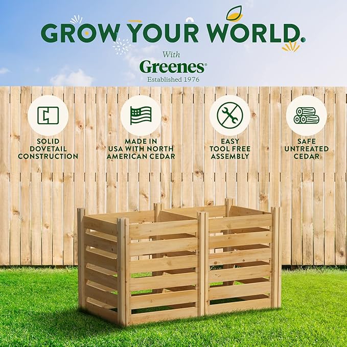 Greenes Fence Premium Cedar Wood Composter, 24" W x 48" L x 31" H (3/4" Thick) / 154.6 Gallons - Made in USA with North American Cedar