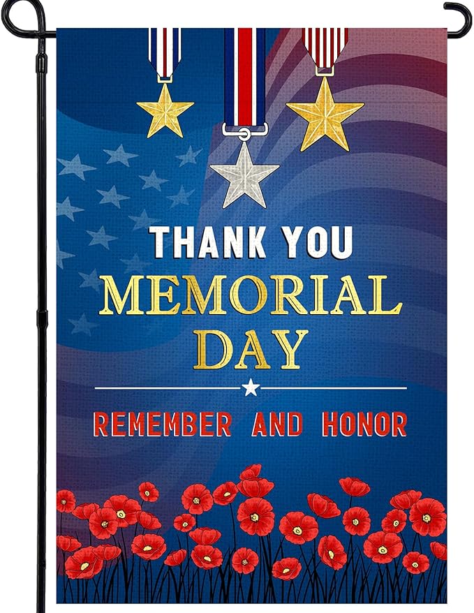 Memorial Day Garden Flag 12x18 Inch, Remember and Honor Patriotic Double Sided Flag for Yard Outdoor Decoration