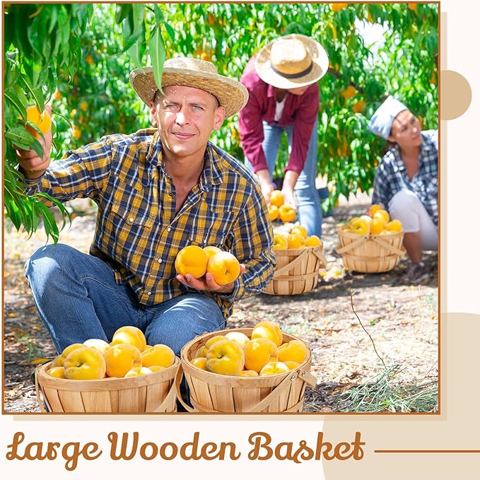 Marsui 6 Pcs Large Wooden Easter Gift Basket 11 x 6.5'' Wicker Apple Fruit Bushel Baskets with Handle for Garden Storage Organizing Farmers Personal or Commercial Use