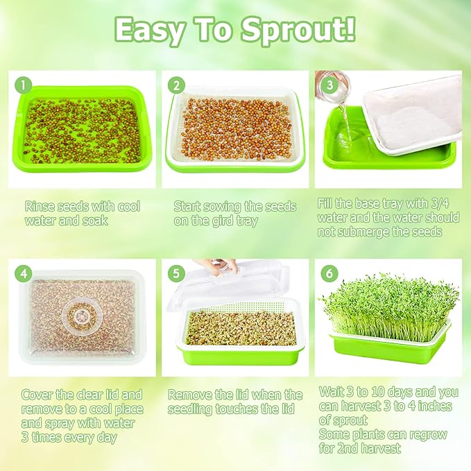 Legigo 2 Pack Seed Sprouter Trays with Lids- Soil-Free Cultivation Germination Tray, BPA Free Micro Greens Growing Trays Seed Sprouting Trays Kit with Germinating Paper for Wheatgrass, Beans and More