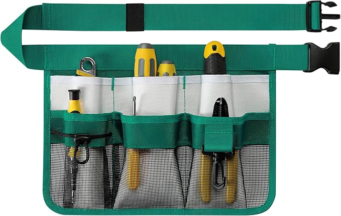 Garden Apron for Women, Adjustable Tool Belt with 8 Pockets - Heavy Duty Oxford Work Belt for Gardening, Construction (Green)
