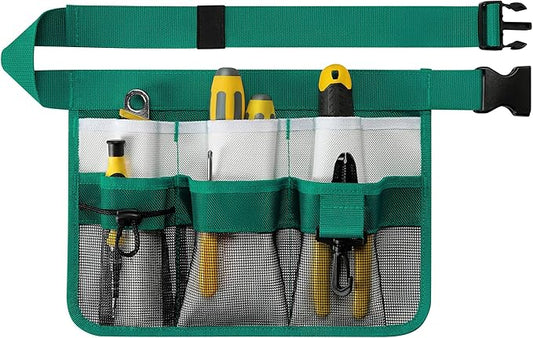 Garden Apron for Women, Adjustable Tool Belt with 8 Pockets - Heavy Duty Oxford Work Belt for Gardening, Construction (Green)