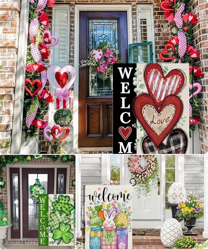 3 Pack Happy Valentines Day Garden Flag St Patricks Day Garden Flag Easter Garden Flags 12 x 18 inch Double Sided Outside decorations,Holiday Small Garden Flags For Outdoor Yard Lawn