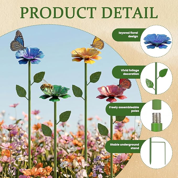 4 Pack Bee Watering Station for Garden with Beautiful Flower Design, Bee Feeders and Butterfly Feeders Combo, Outdoor Bee Baths and Bee Waterer, Gardening Essentials, Garden Decor for Outside