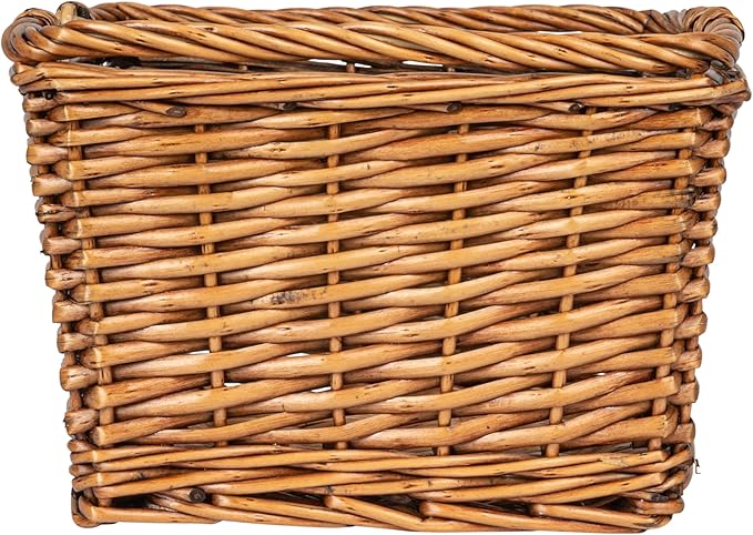 Household Essentials Woven Market Basket, Handwoven Willow Weave, Stylish Handles with Durable Metal Anchors, Classic and Versatile, Attractive, Spacious, Lightweight, Brown Stain