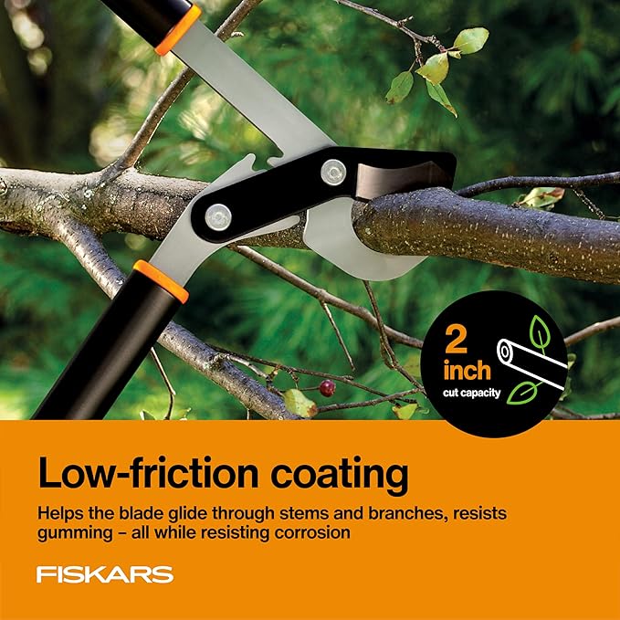 Fiskars 32" PowerGear Bypass Loppers, Patented Mechanism Multiplies Force to Reduce Strain, Heavy-Duty Precision-Ground Steel Blade for Living Growth, Trims Tree Branches up to 2" Diameter
