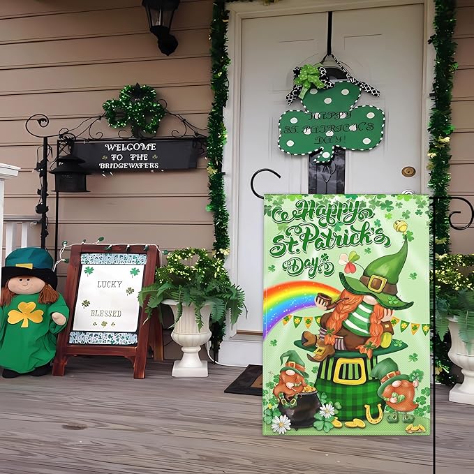 St Patrick's Day Garden Flag 12x18 Inch Double Sided Irish Lucky Shamrock Garden Flag 3ply Durable Polyester for Outdoor House Indoor Yard Holiday Decoration