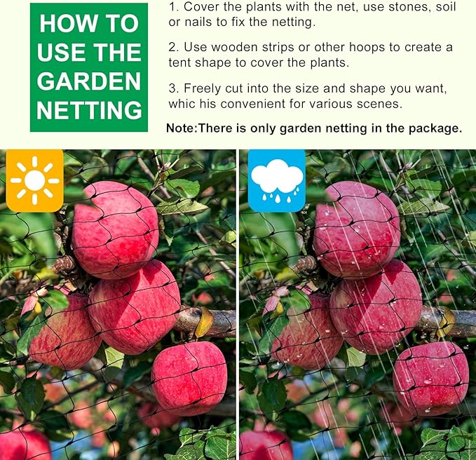CandyHome Bird Netting for Garden, 13Ft x 33Ft Reusable Garden Netting Plants Barrier, Plant Mesh Net Protect Fruit Tree Seedlings Plants from Birds, Cicadas, Rodents, Black