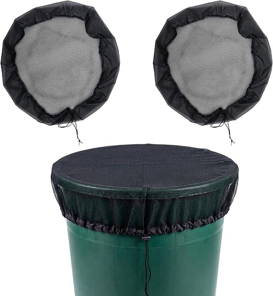 2 PCS 39in Mesh Cover for Rain Barrels, Fine Mesh Filter Screens with Adjustable Drawstring, Reusable Outdoor Garden Rain Barrel Accessories, Effective at Blocking Leaves, Debris (Black)