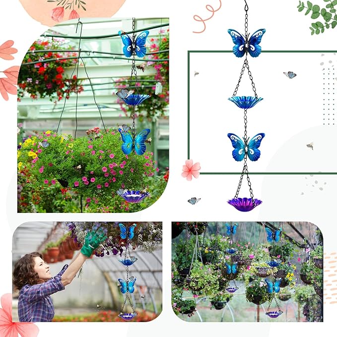 Tandefio Bee Watering Station for Garden Bee Butterfly Feeder Hanging Bath Bowl with Vivid Flower Design 15.75 x 2.56 Inch Colorful Metal Cups for Outdoor Yard Garden Decoration Gifts