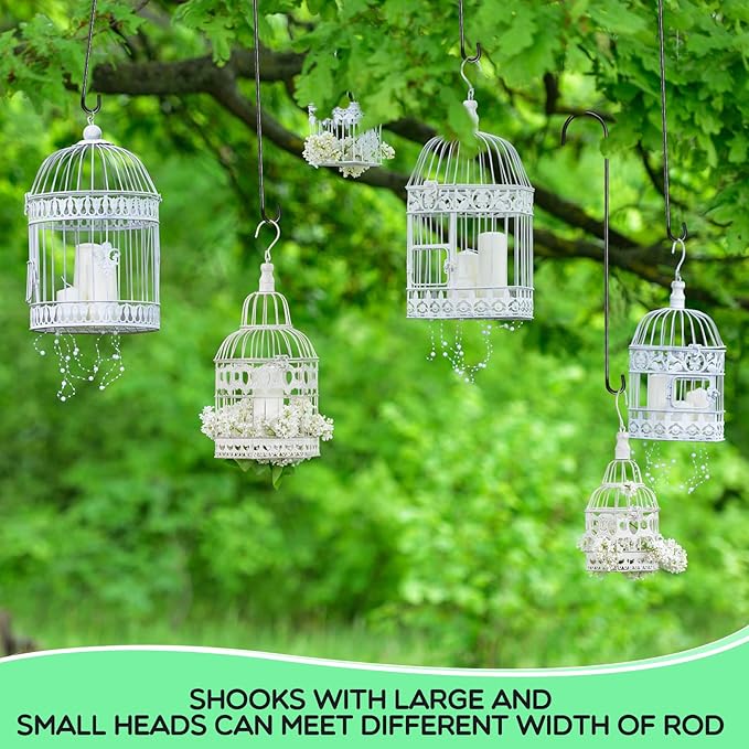 12 Pack 36 Inch Extra Long S Hooks for Hanging Plants, Heavy Duty Metal Tree Branch Hangers for Bird Feeders Flower Baskets Lanterns Black Vinyl Coated Garden Extension Hooks