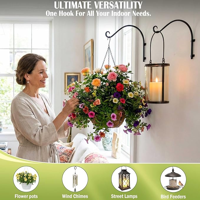 AJART Plant Hanger Bracket Outdoor: 16-Inch Metal Bird Feeder Wall Hook - Heavy Duty Plant Hanger Hooks for Hanging Flower Baskets