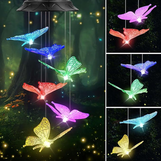 Birthday Gifts for Women Mom Grandma, Gardening Gifts for Women, Butterfly Solar Wind Chimes for Outside, Wind Chimes Outdoor Waterproof, Solar Lights Outdoor Decorative for Garden Patio Yard