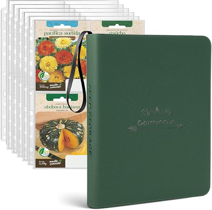 Seed Storage Binder with Handle,120 Pockets Seed Packet Organizer, A4 Size Gardener Notebook with Zipper Closure, 30 Clear Pages for 4x6 Photo/Seed Packets, Garden Seed Keeper (Upgraded Version)