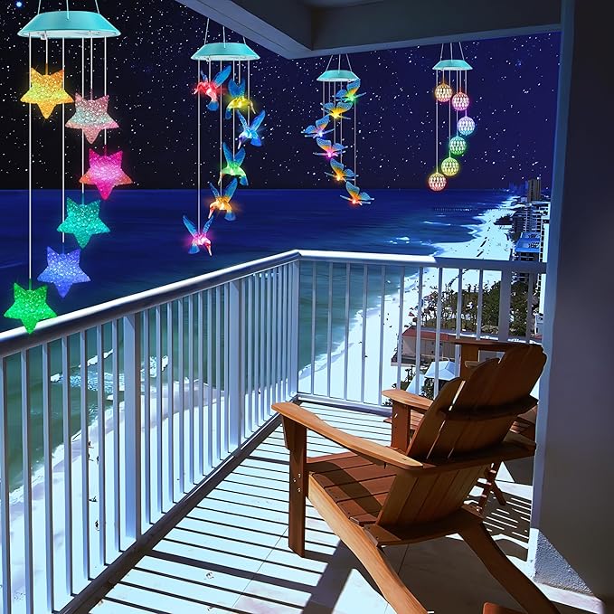 Solar Star Gift for Mom Grandma Girls, Color Changing Solar Wind Chimes for Outside, LED Outdoor Decorative Mobile Lights for Garden, Yard, Patio, Window, Party, Outdoor Decorations