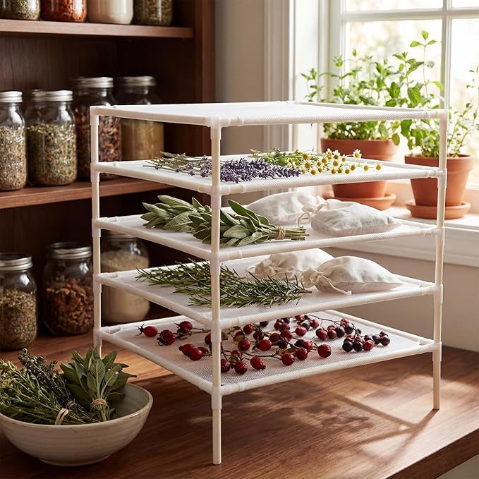 5 Layer Herb Drying Rack Drying Net Dryer Stand 23.6 x 23.6 Inch Herb Dryer Storage Rack for Fresh Herbs Flowers Tea Fruits Vegetables Plant Pasta Dry Laundry Clothes Specimens
