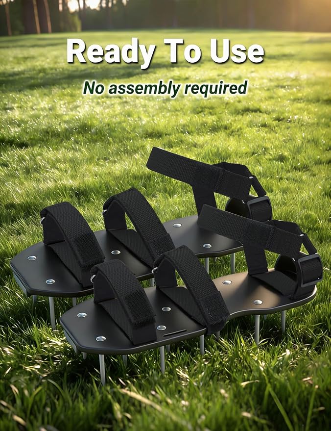 Lawn Aerator Shoes for Lawn, Soil Yard Aerator Tool with Hook & Loop Straps for Effectively Aerating, One Size Fits All Free-Installation Lawn Shoes for Yard Garden Patio Grass