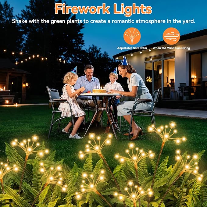 Solar Garden Lights 4 Pack Waterproof Solar Swaying Starburst Light Outdoor Lights for Yard Patio Walkway Pathway Party Wedding Christmas Decoration, Warm White