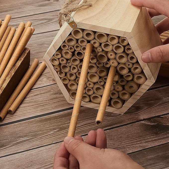Gueevin 1000 Pcs Mason Beehive Tubes 6 Inch Long x 5/16" Diameter Cardboard Beehive Nesting Tubes Nesting Paper Inserts for Outdoor Beekeeper's Garden House Hotel Condo Nest