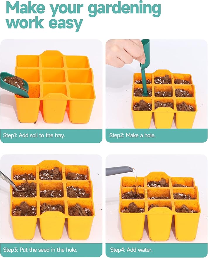 16 Packs Silicone Seed Starter Trays, Colorful Seedling Starter Trays Fit Up to 10''20" Planting Tray, 4 XL Cell Indoor Reusable Seedling Grow Trays for Vegetable, Flowers, Herb