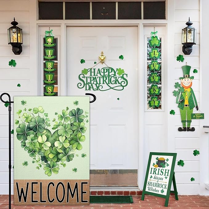 St Patrick'S Day Garden Flags for Outside 12×18 Floral Welcome Garden Flags 3 Ply Shamrocks Flag for Outdoor Yard House Lawn Holiday Sign Decor