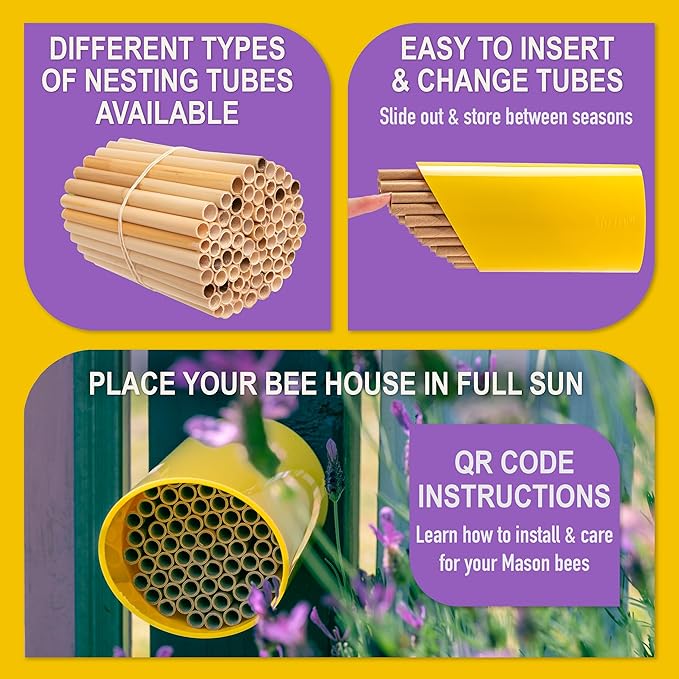 Rivajam Color Splash Mason Bee House - Vibrant & Strong Waterproof Bee Hotel & Insect Habitat - Mason Bee Tubes Filled Bee Houses for The Garden - Pollinator House Bug Hotel Gardening Gifts