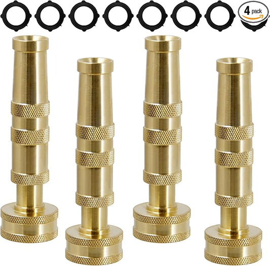 Triumpeek Solid Brass Hose Nozzle, 4 Pack 4"L Heavy Duty Brass Garden Hose Nozzle with 8 Rubber Washers
