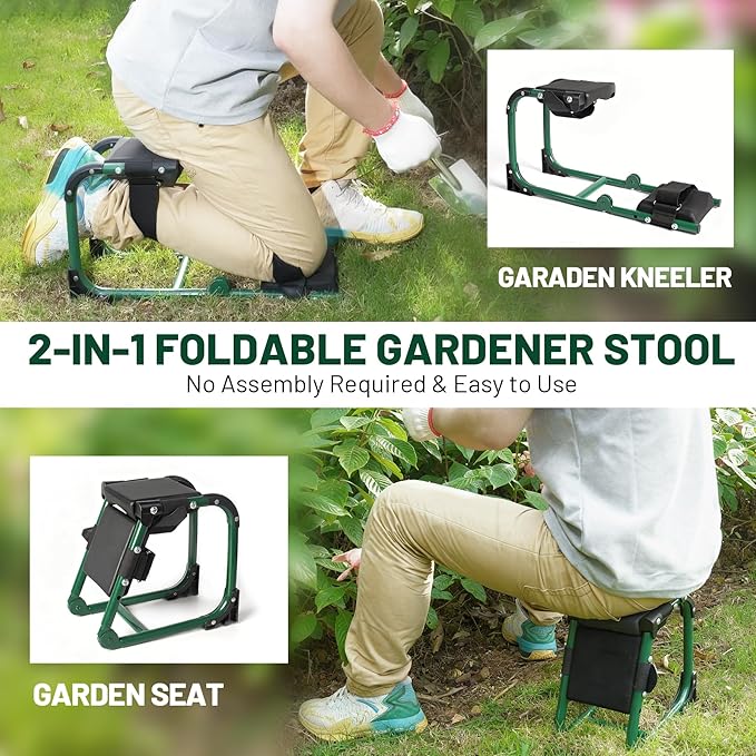 Garden Kneeler and Seat, Foldable Gardener Stool with Soft Kneeling Pad, Ergonomic Knee Seat for Gardening Farm Work, Multifunctional Gardening Gifts for Women Mom Men Seniors